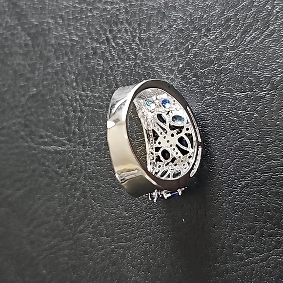 Sapphire & aquamarine ring sz 7 - Picture 4 of 6